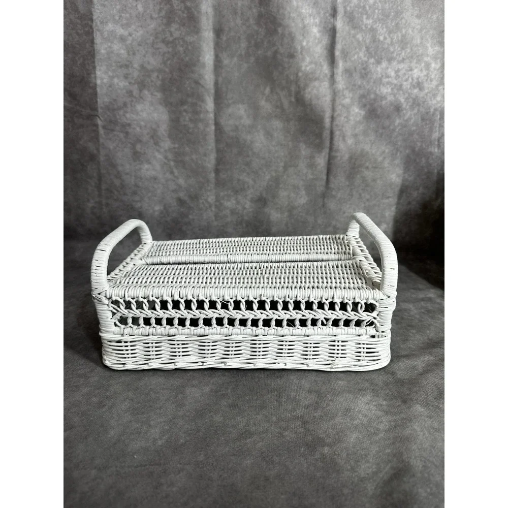 Vintage Cottagecore White Wicker Tissue‎ Box Cover